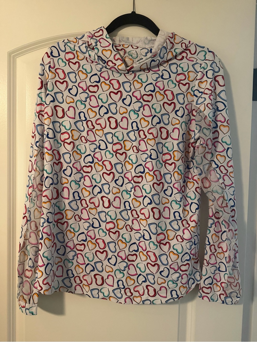 White Long-Sleeve Heart Print Tee